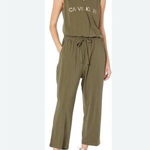 Calvin Klein Green Cropped Jumpsuit with Drawstring Waist